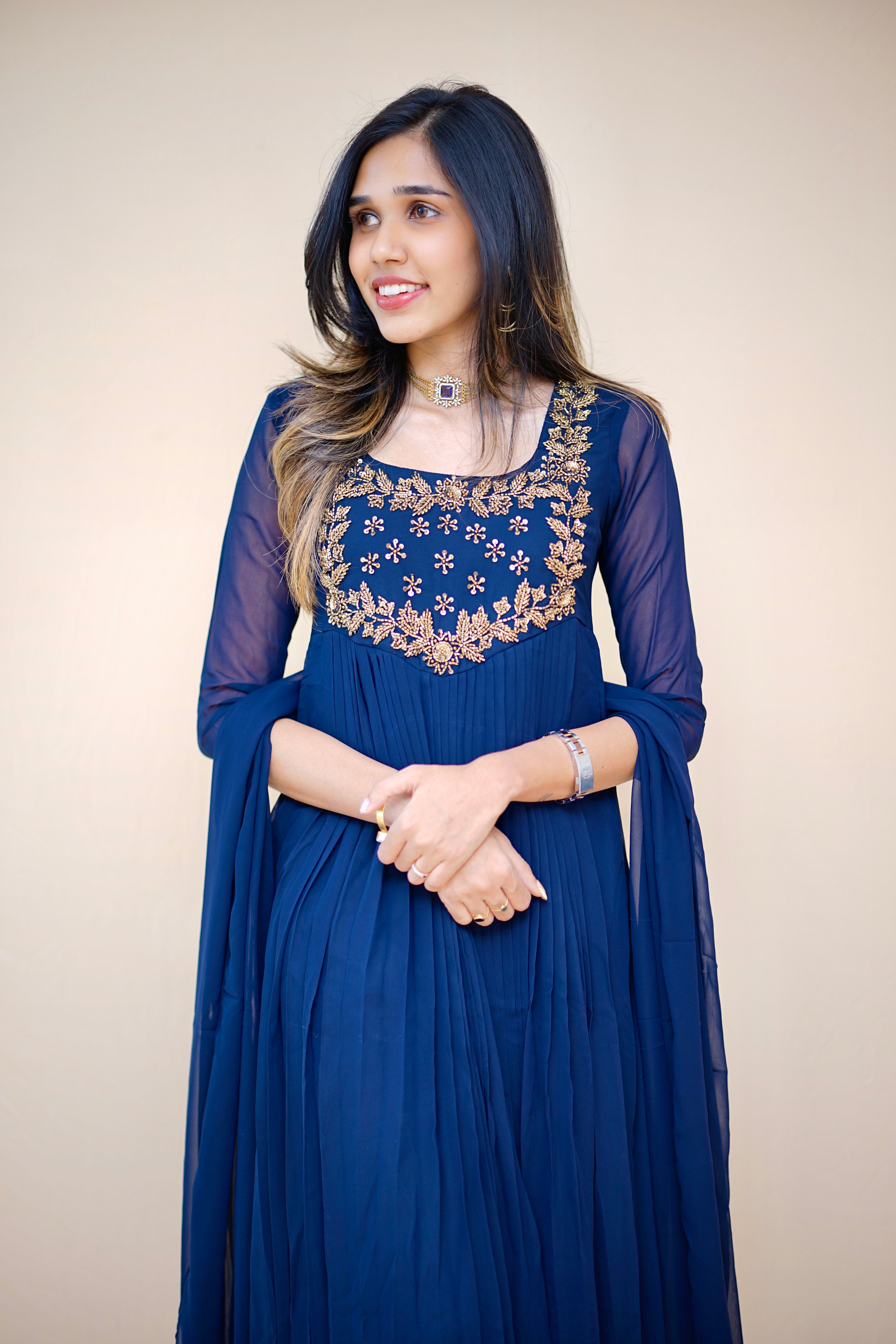 NILA PLEATED KURTHI AND DUPATTA