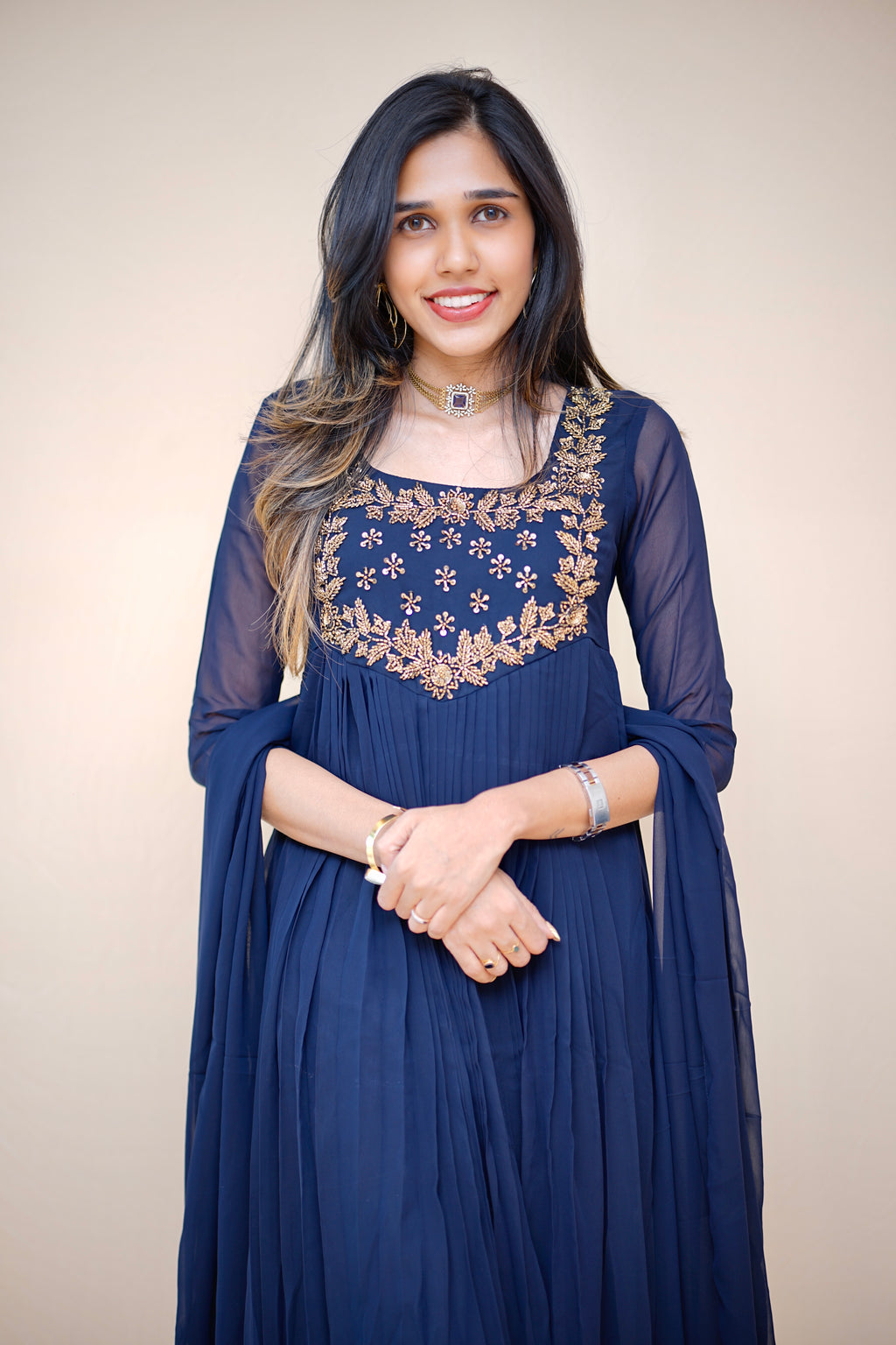 NILA PLEATED KURTHI AND DUPATTA