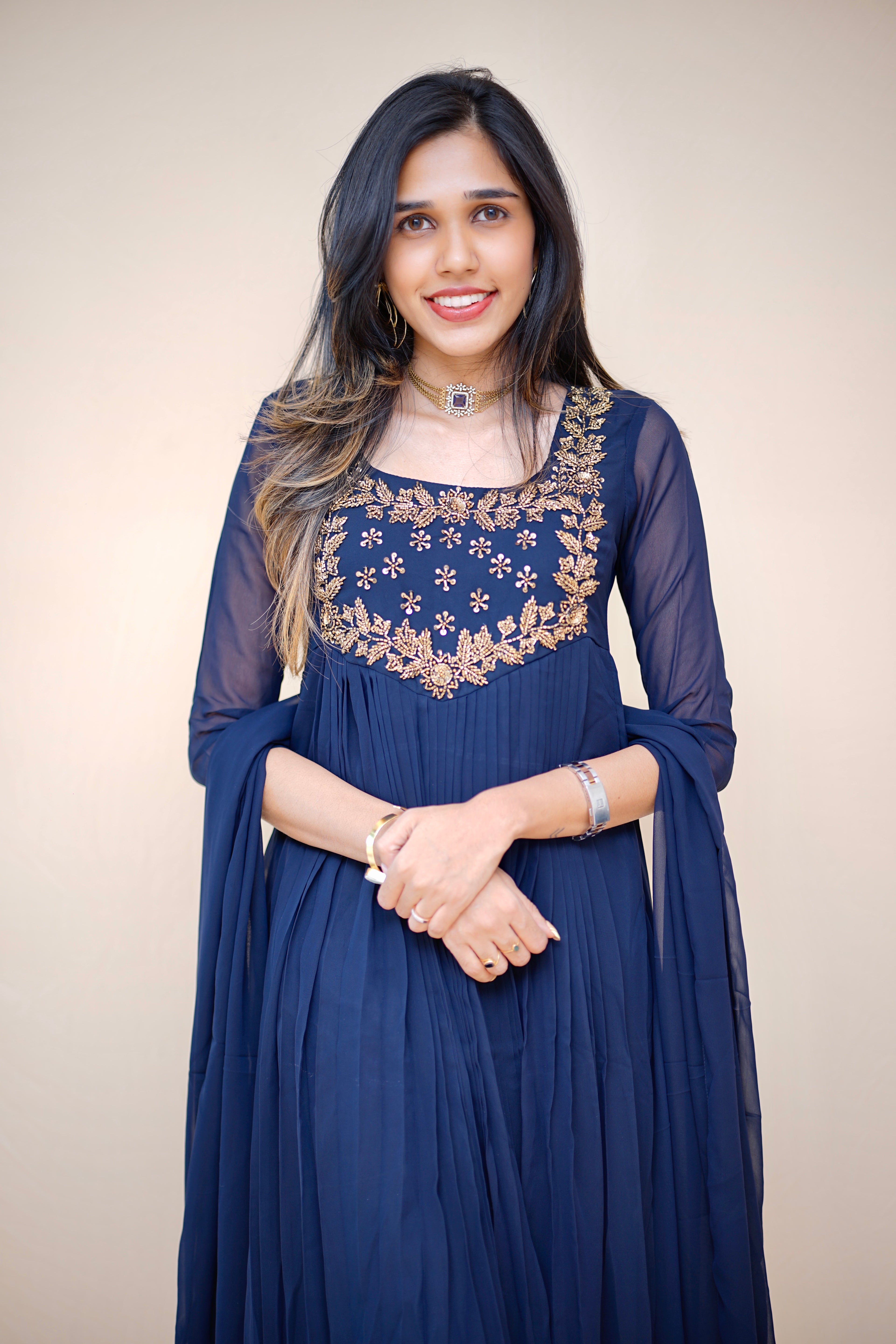 NILA PLEATED KURTHI AND DUPATTA