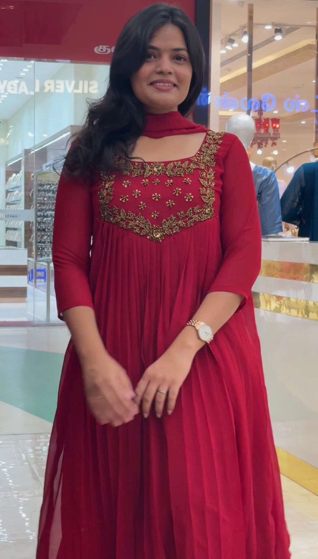 Christmas Spl Nila pleated Kurthi and dupatta