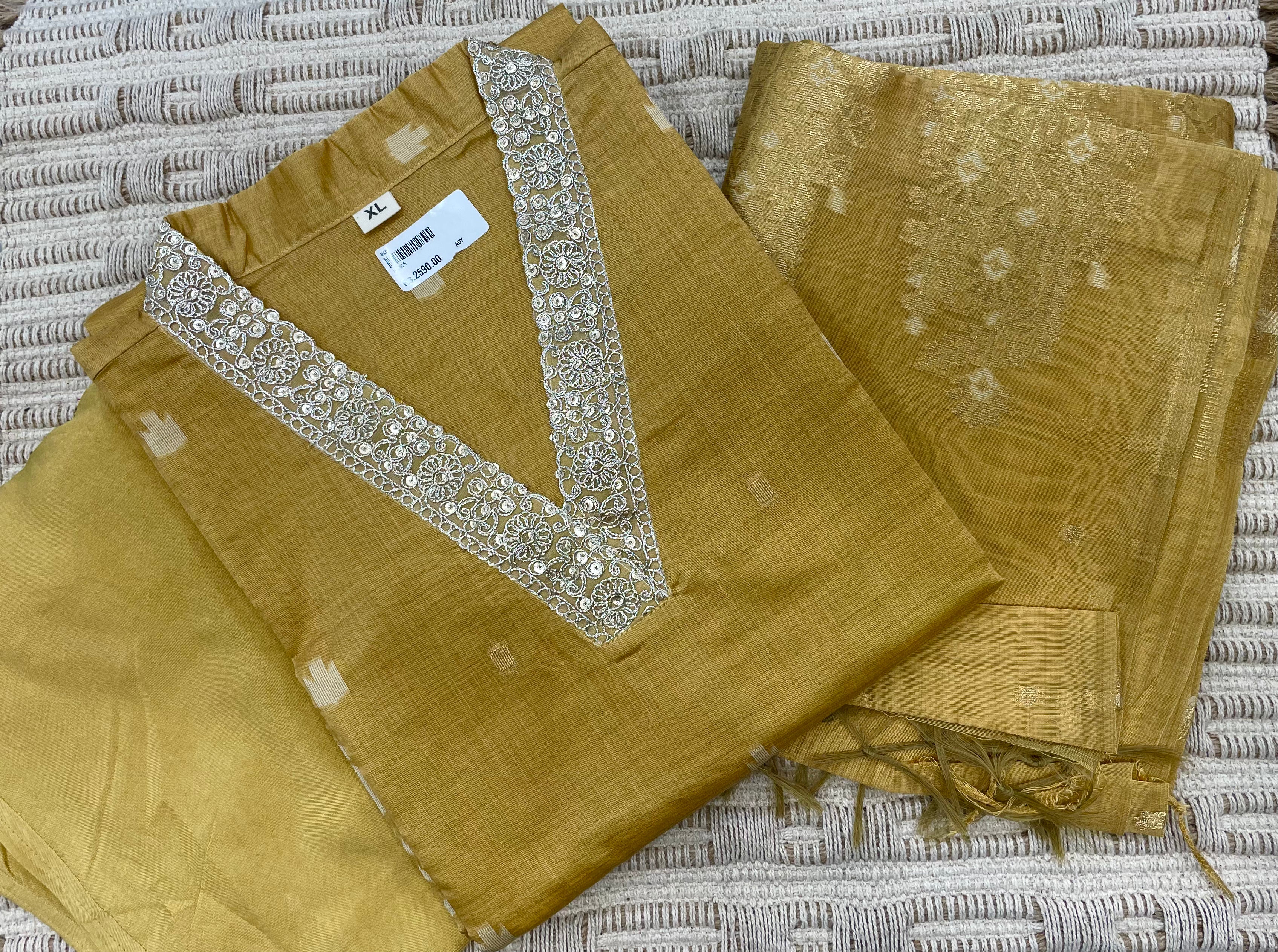 Silk Cotton Top Bottom Dupatta Set - SLSKD01