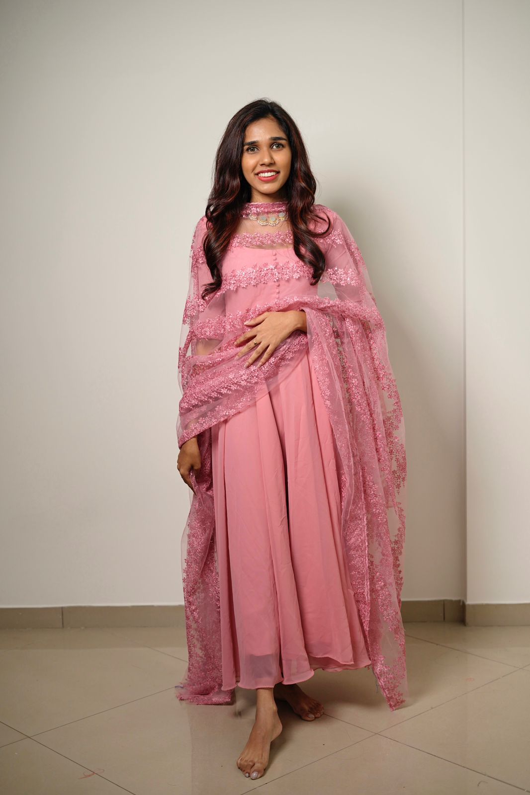 LIYA - Georgette Anarkali Kurti With Netted Dupatta