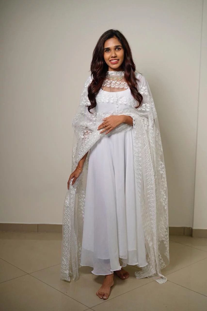 LIYA - Georgette Anarkali Kurti With Netted Dupatta