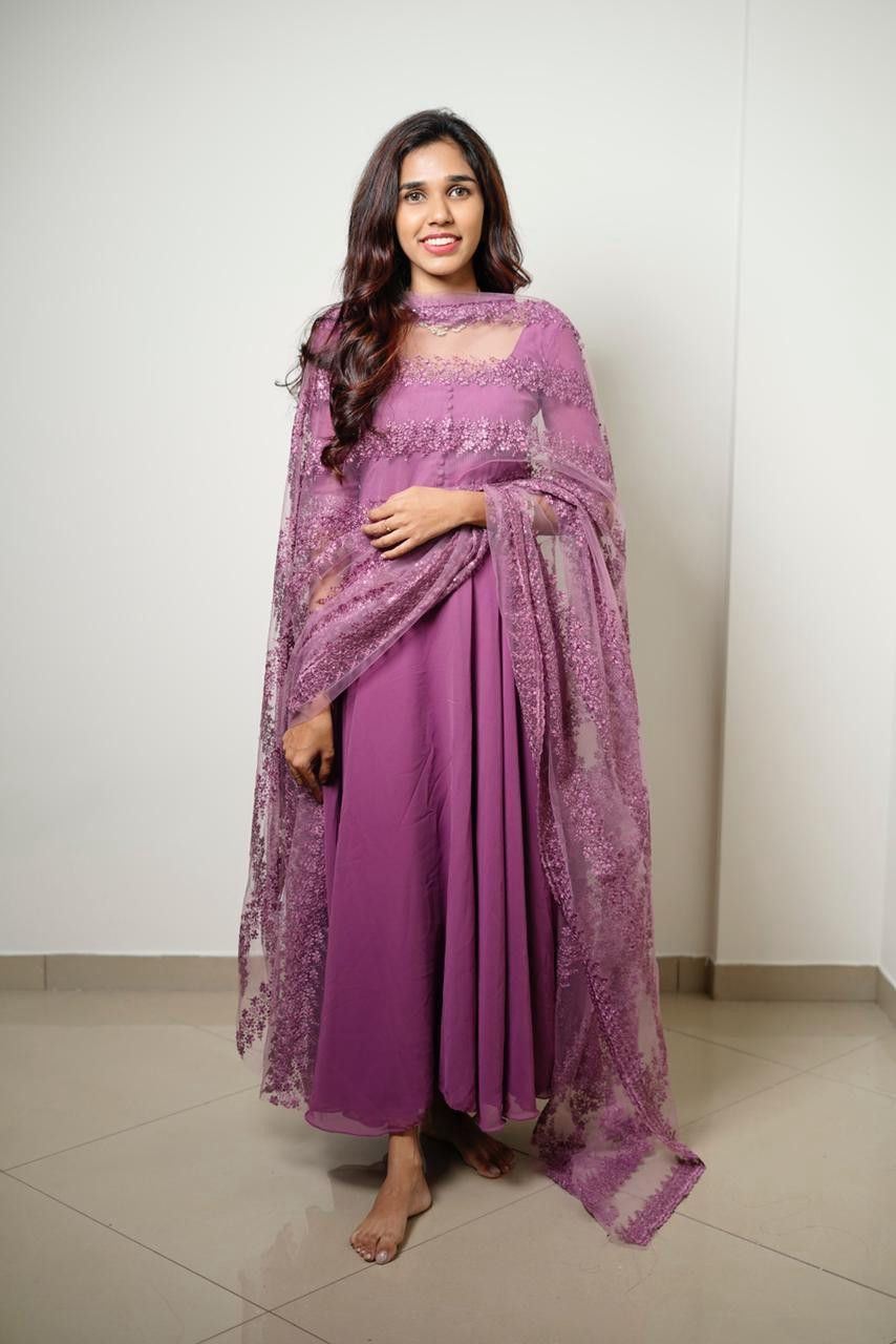 LIYA - Georgette Anarkali Kurti With Netted Dupatta