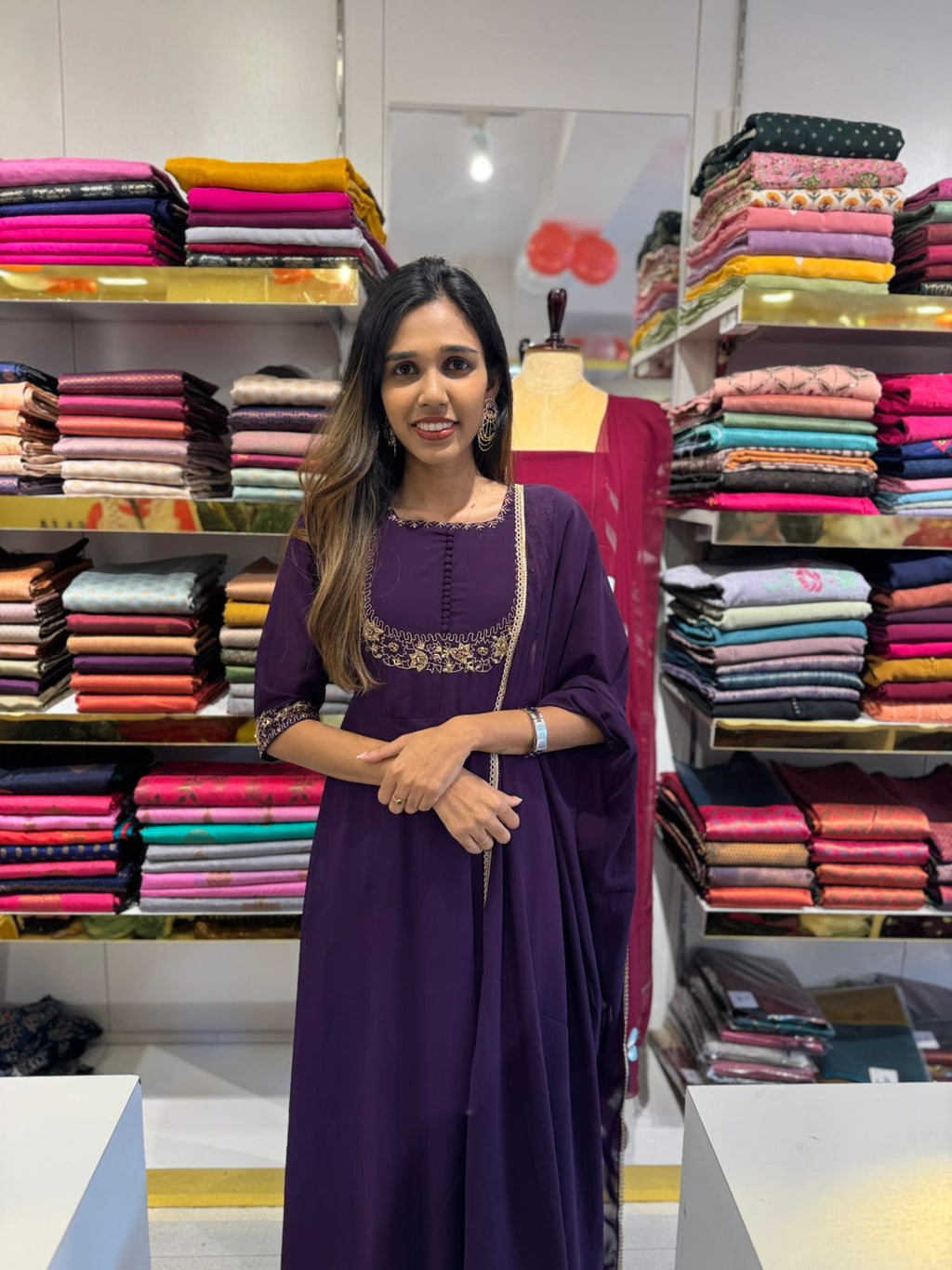 ATHMIHA - Georgette Anarkali Kurti With Netted Dupatta