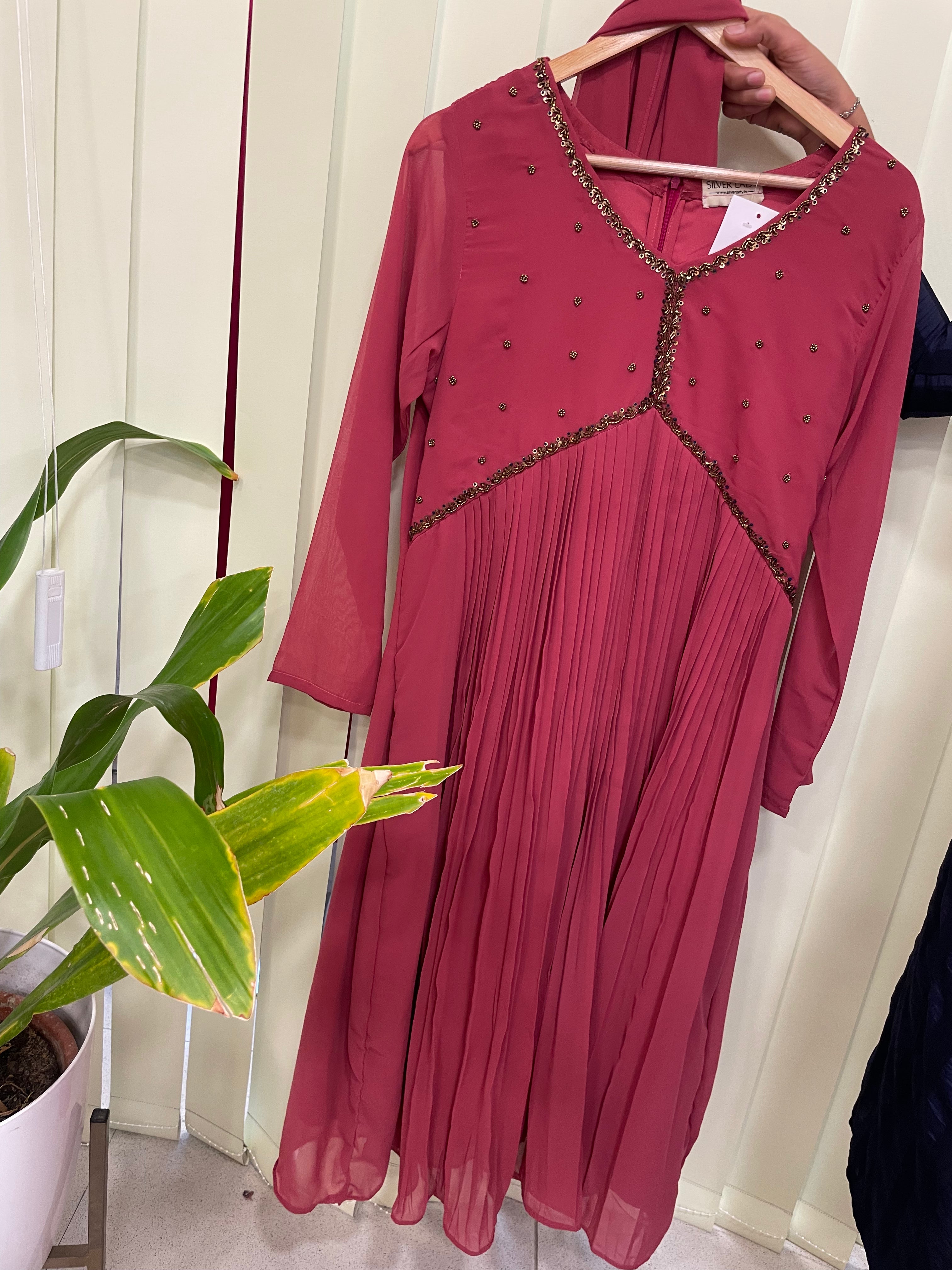 ALIYA CUT PLEATED GEORGETTE ANARKALI WITH DUPPATTA